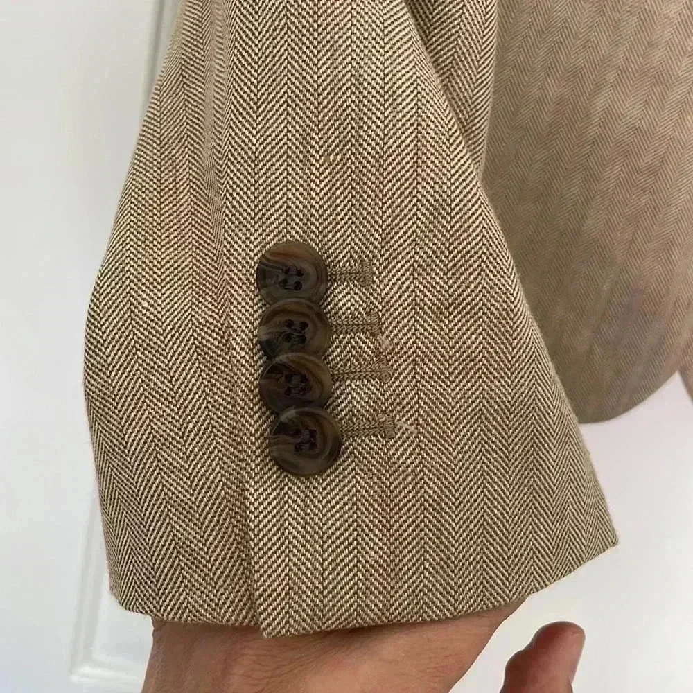 INDOCHINO Mens Blazer Sport Coat Jacket Linen/Wool Beige Tan Suit Jacket Sz P