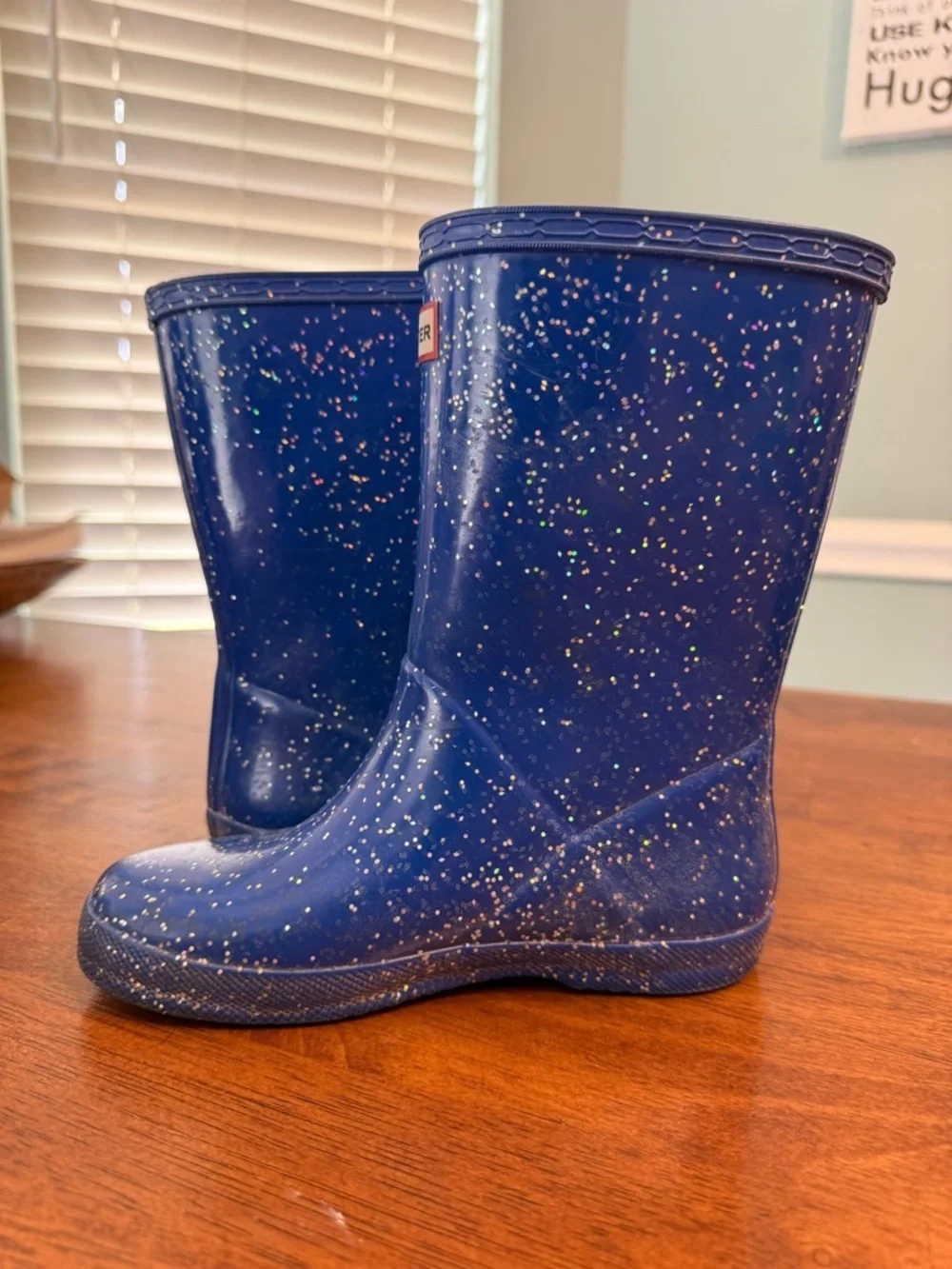 Hunter Kids First Classic Giant Glitter Rain Boots Blue Size 13/1