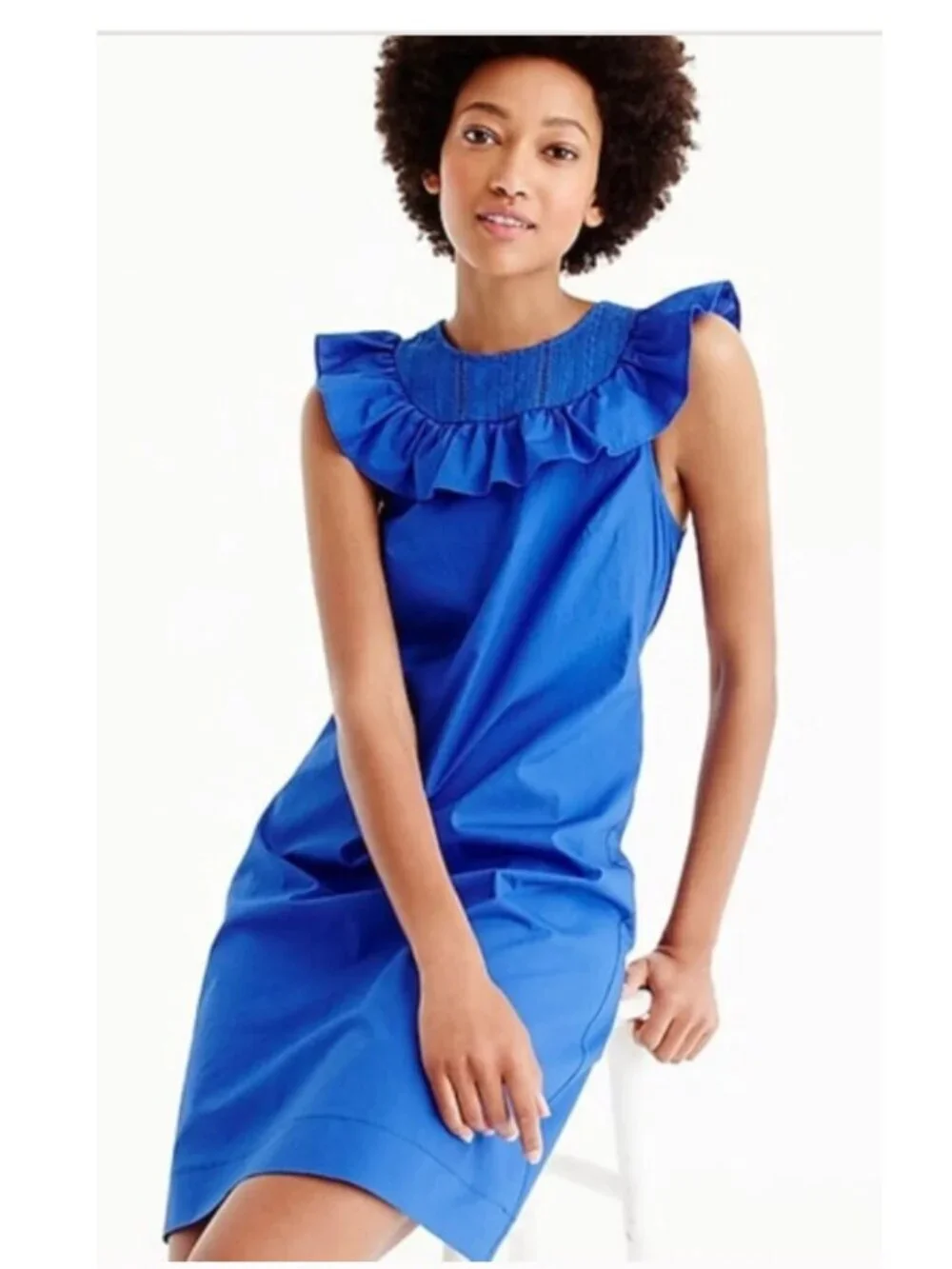J.Crew Blue Ruffle Neck Shift Dress Size 2  Classic Preppy Career Chic