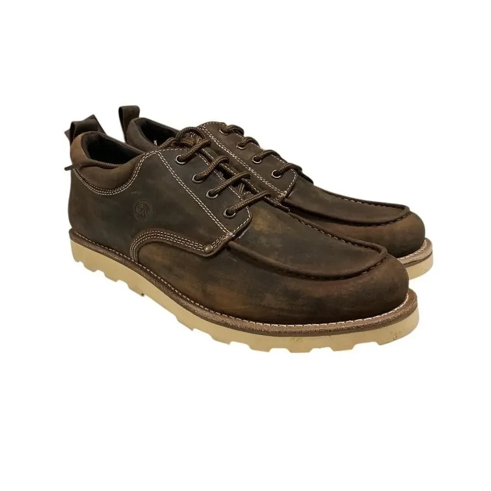 Old West Moc Toe Oxford Shoes Men 12 EE Brown Leather Lace Up Casual Comfort NEW