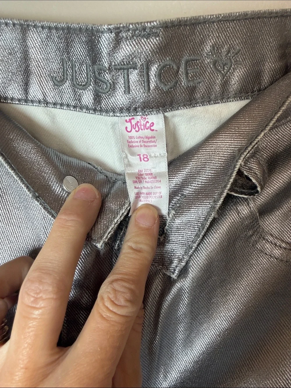 Justice NWT Girls Gray Metallic Wide-Leg Jeans. Size 18