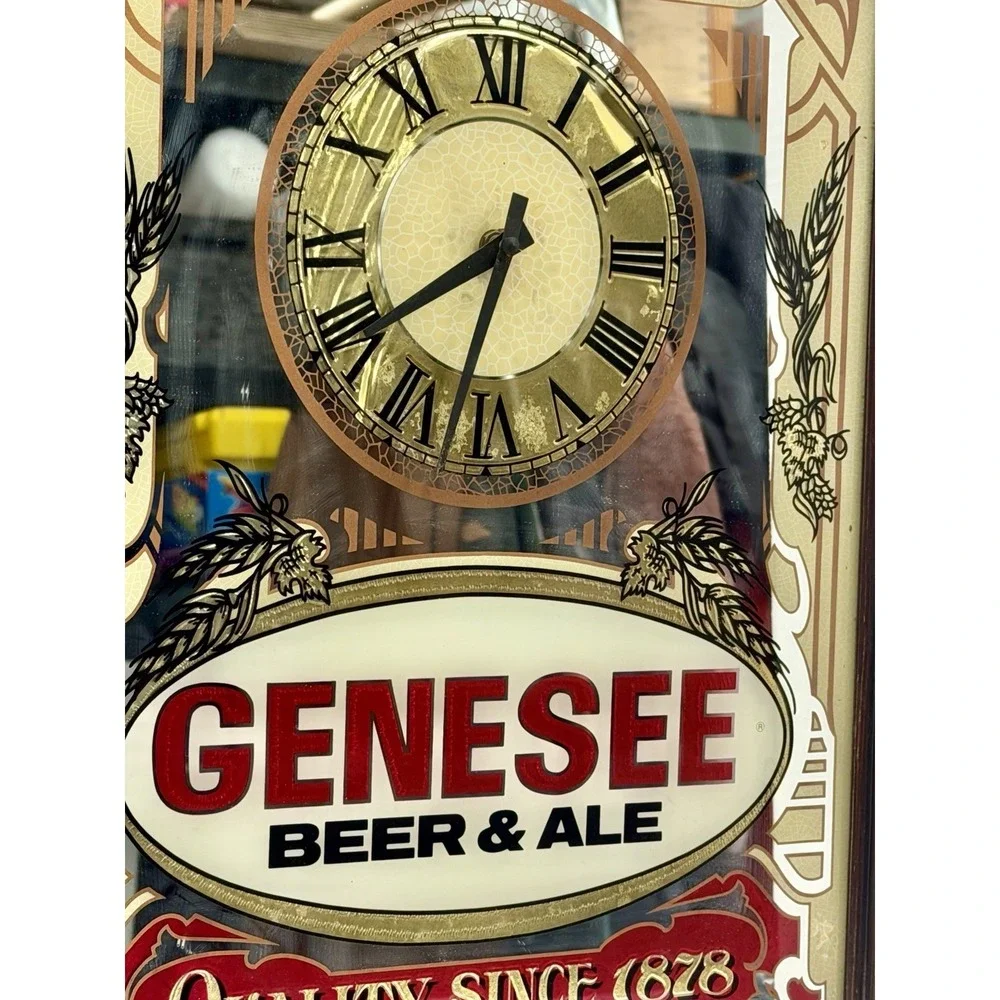 Vintage Genesee Beer And Ale Mirrored Wall Clock Gold Frame Bar/man cave Decor