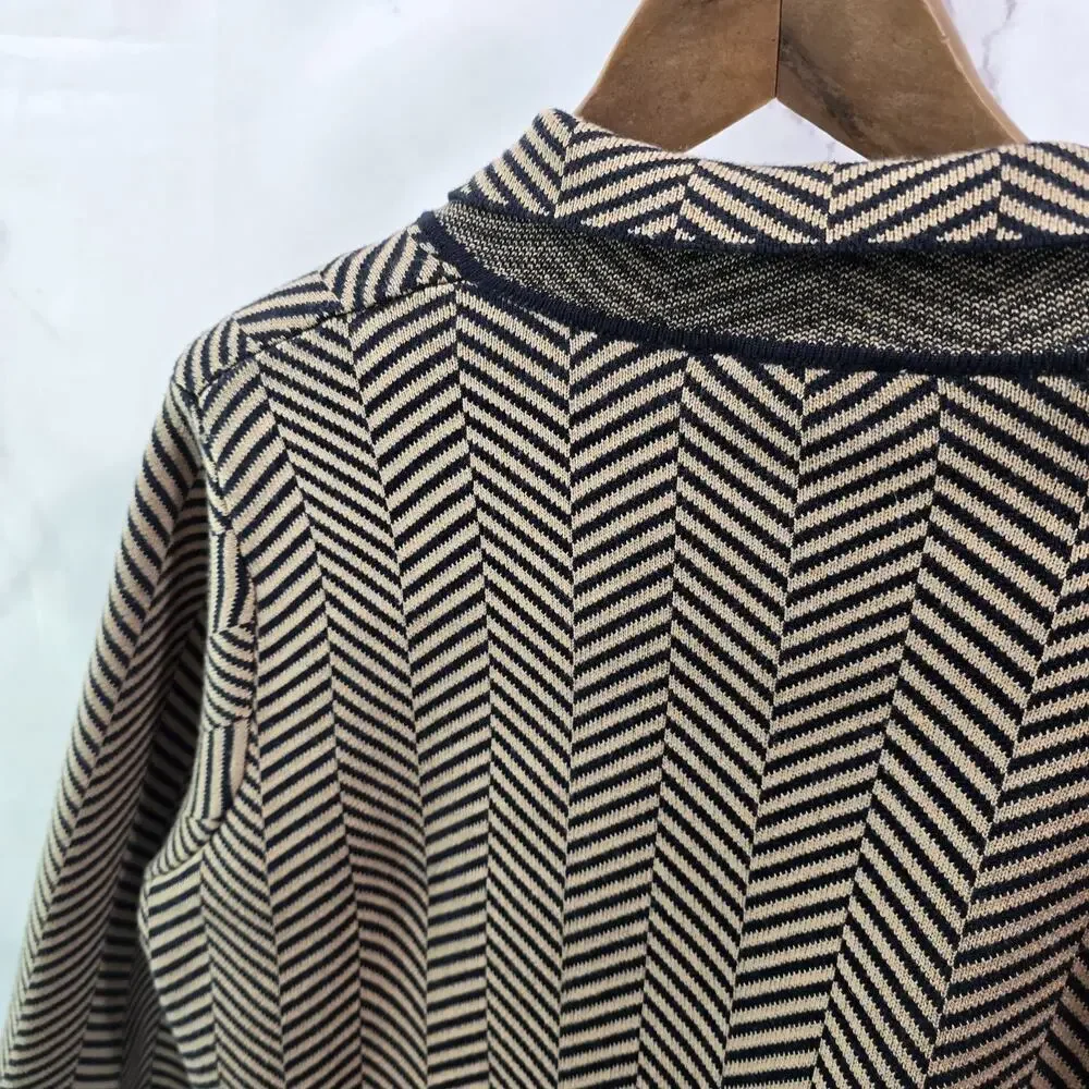 Evereve Jacket Womens XL Brown Black Long Sweater Blazer Knit Striped