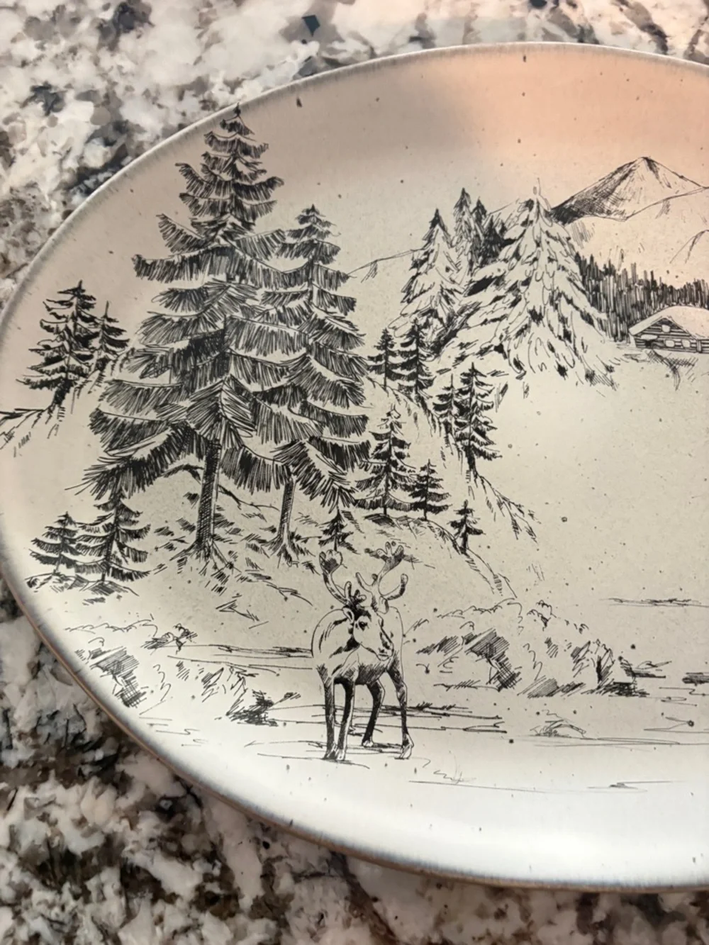 Pottery Barn Rustic Forest Winter Deer Scene Serving Platter NEW