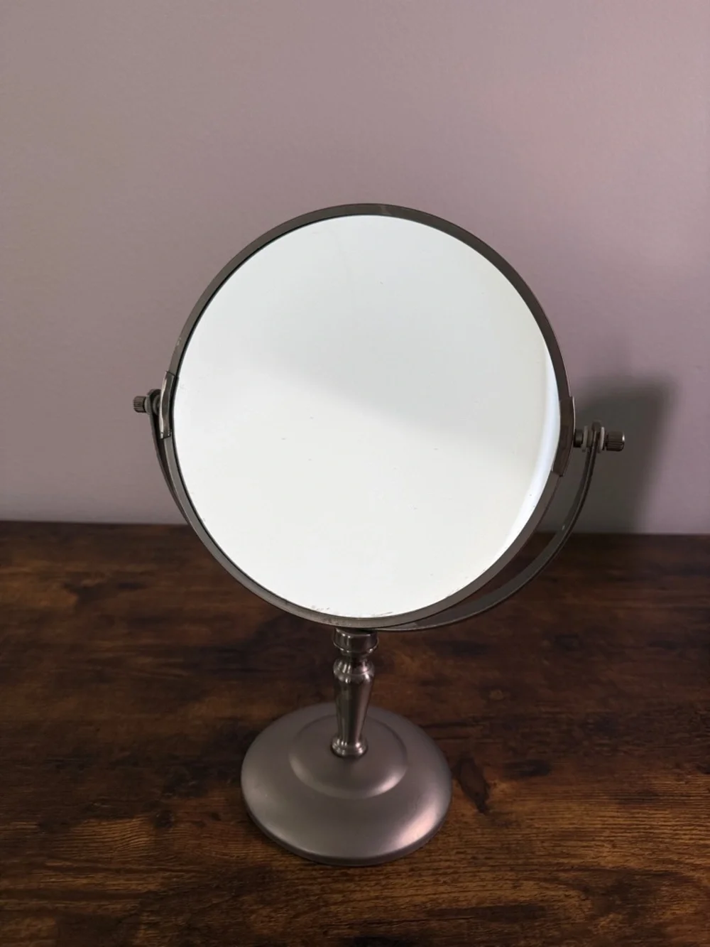 Vanity Makeup & Magnifying Mirror- Brushed Silver Double-Sided Standing Mirror