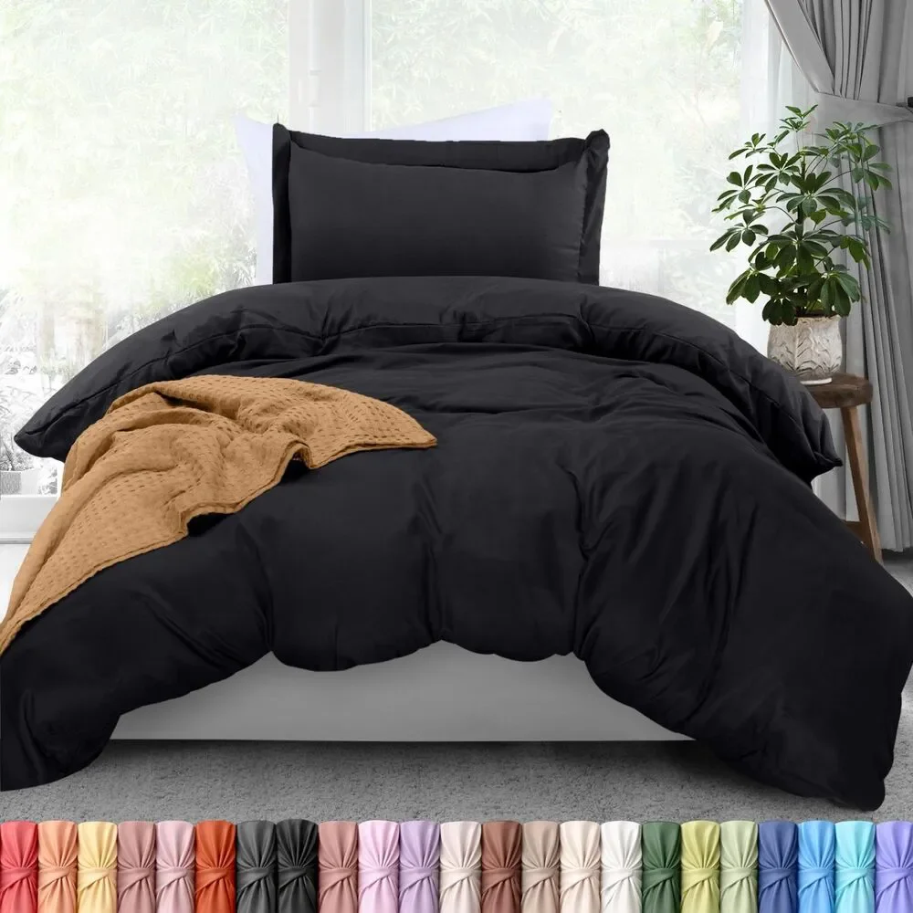 Duvet Cover Twin Size - 2 Pcs. Comforter Cover & Pillow Sham (Black)