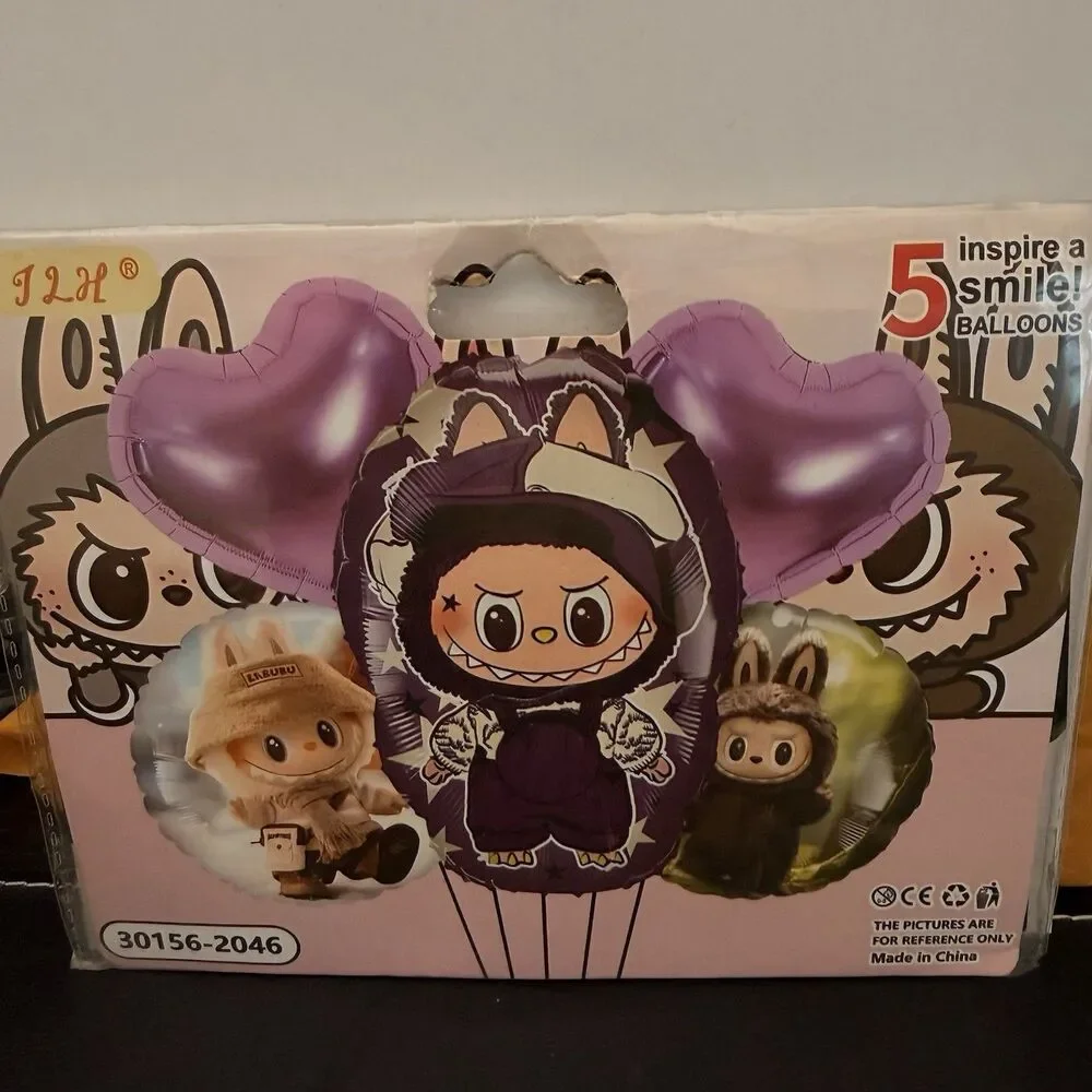 Labubu Party Balloons Purple Monster and Hearts New