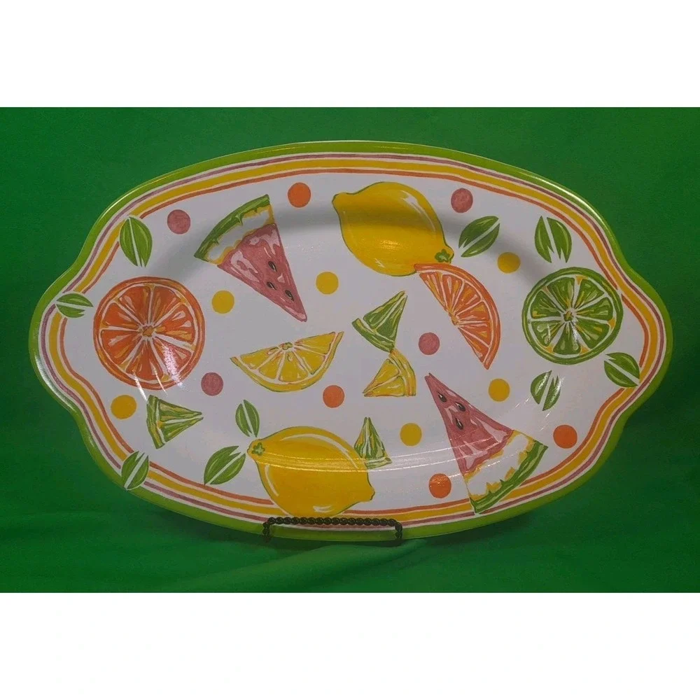 Partylite Ceramic Platter Summerfest Collection Lemons Limes Watermelon‎ Oranges