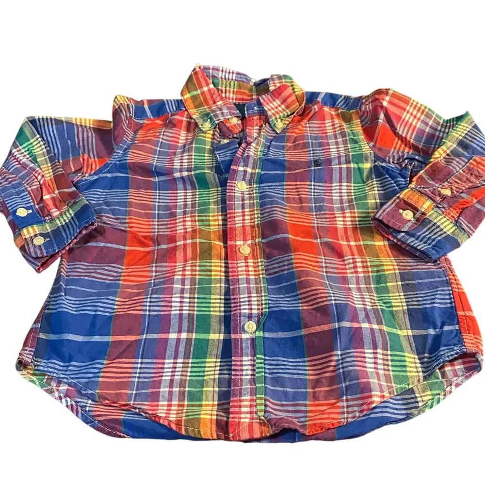 Ralph Lauren red blue plaid long sleeve button up boys‎ shirt SIZE 3T
