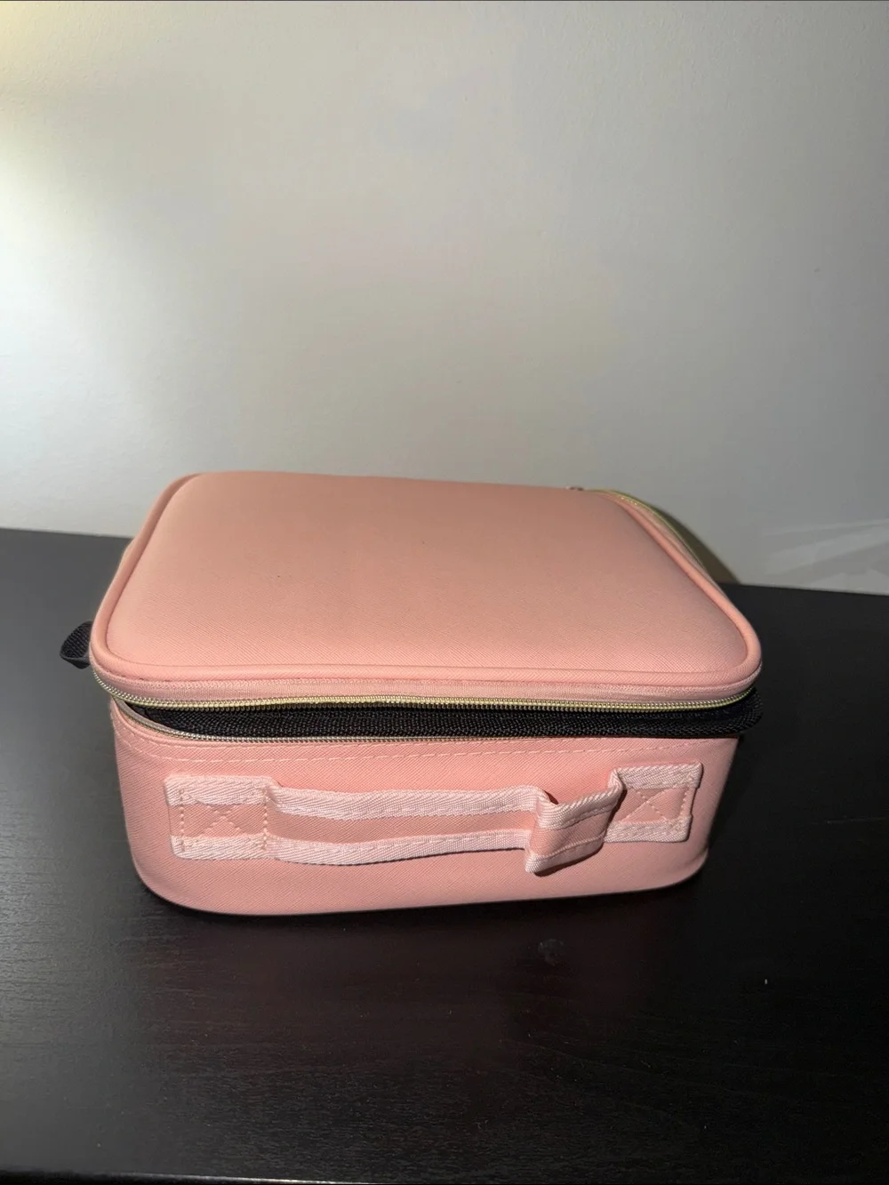 Compact Pink Travel Makeup Organizer Case with Top Handle