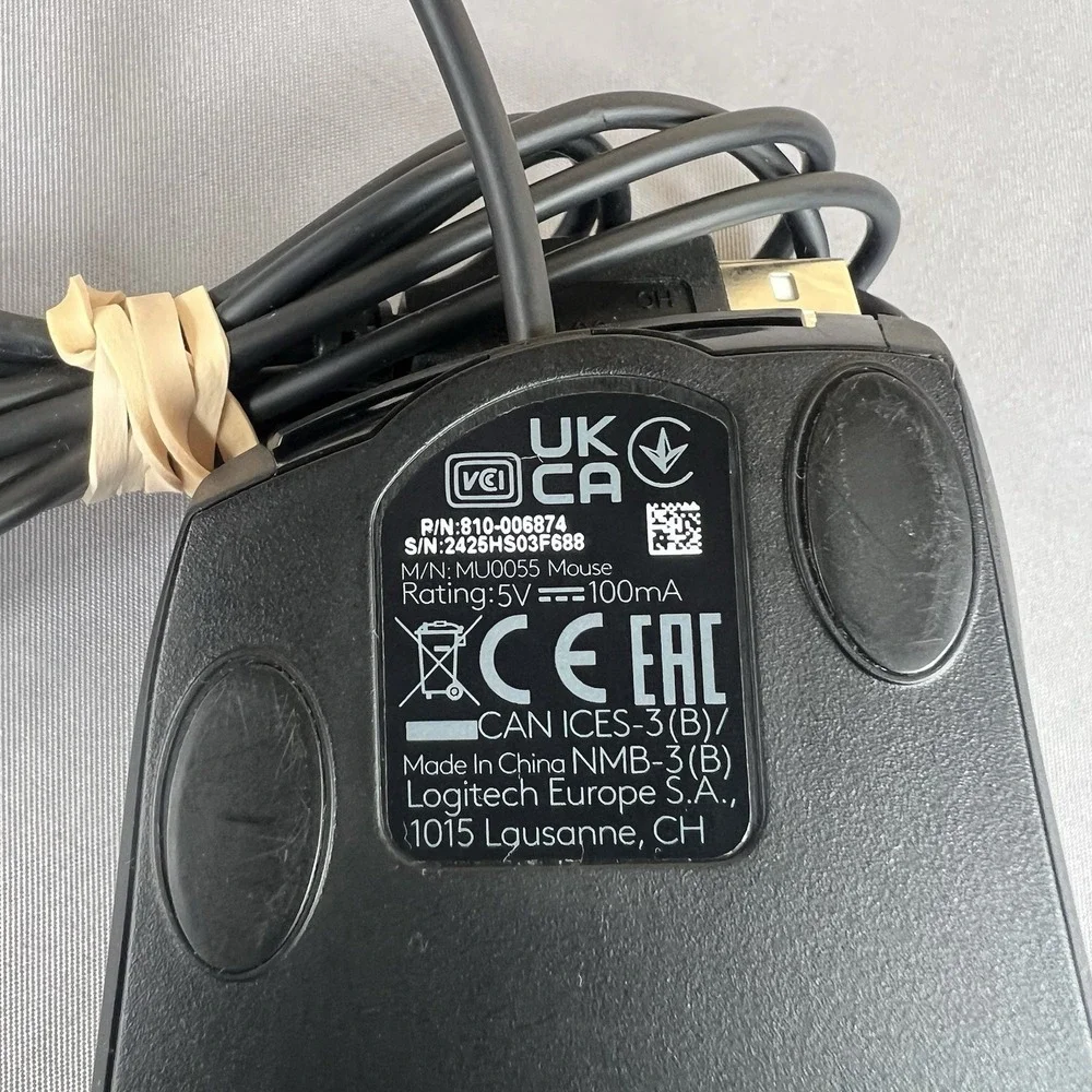 Logitech MU0055 Wired USB Mouse Ergonomic Scroll Wheel Tested Working