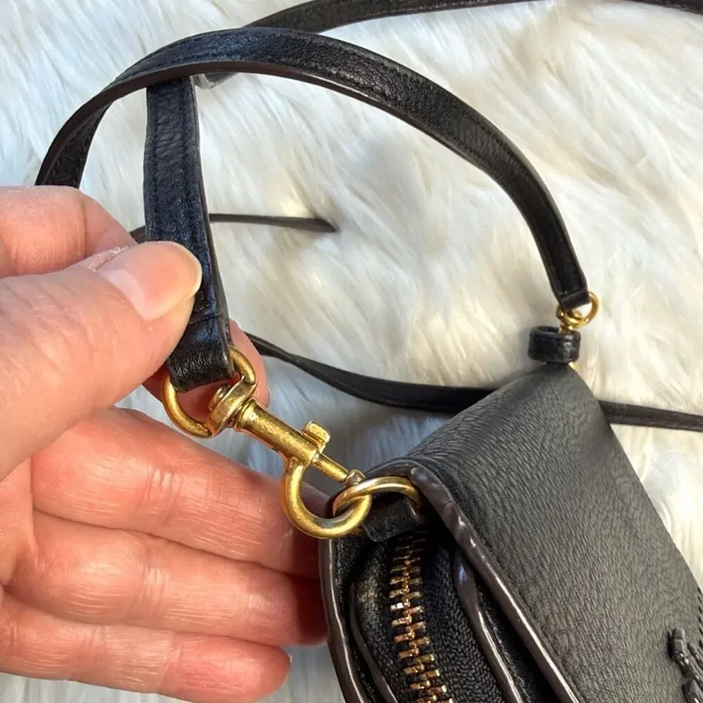 Tory Burch Black McGraw Flat Leather Wallet Crossbody