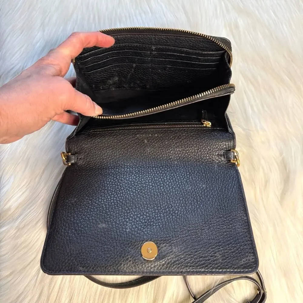 Tory Burch Black McGraw Flat Leather Wallet Crossbody
