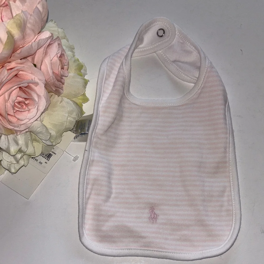 RALPH LAUREN Pony Cotton Interlock Bib Essentials Pink and White Striped BIB 2