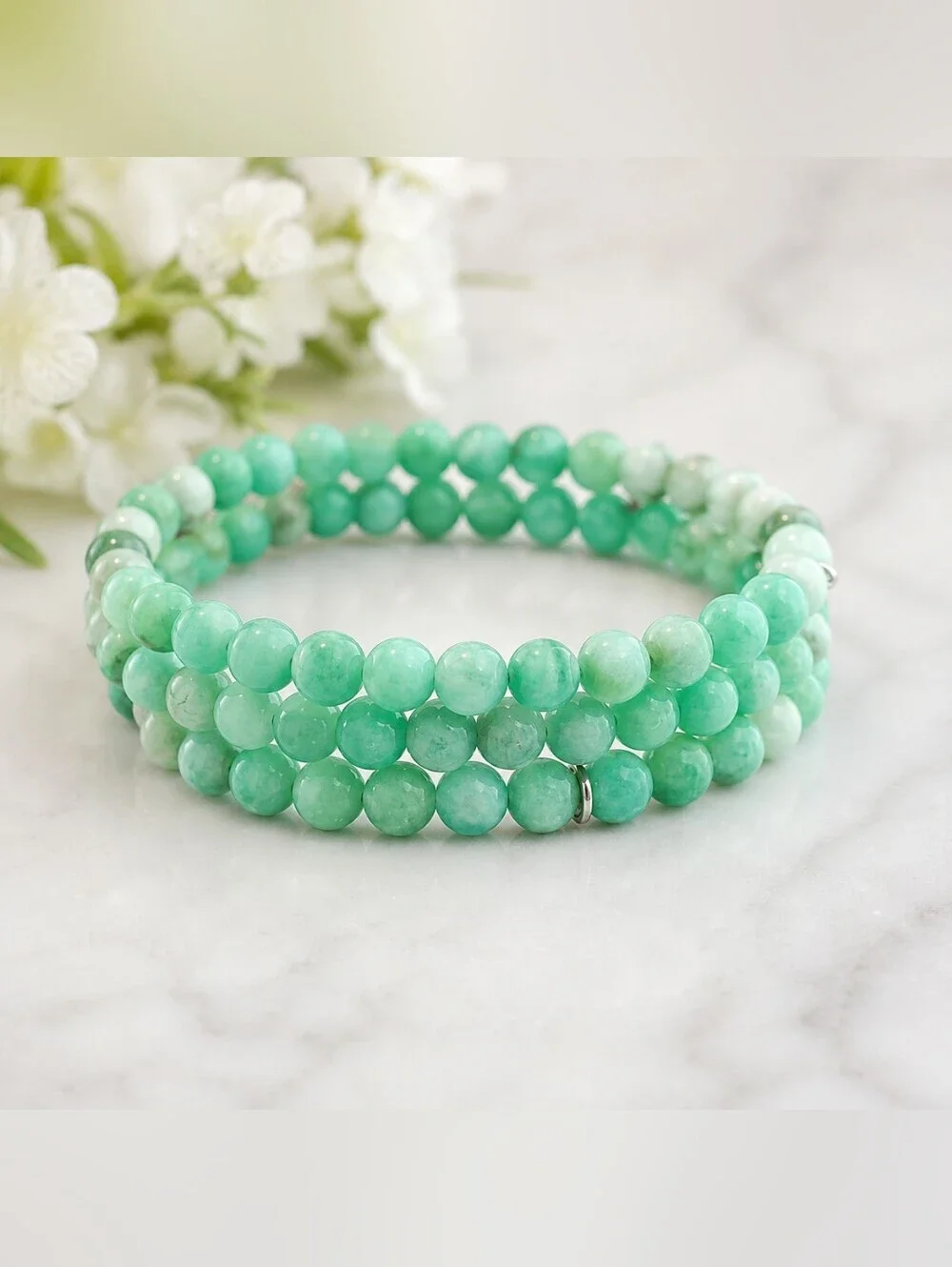 Seafoam Green Dragon Veins Beaded Wrap Bracelet – Handmade Coastal Jewelry