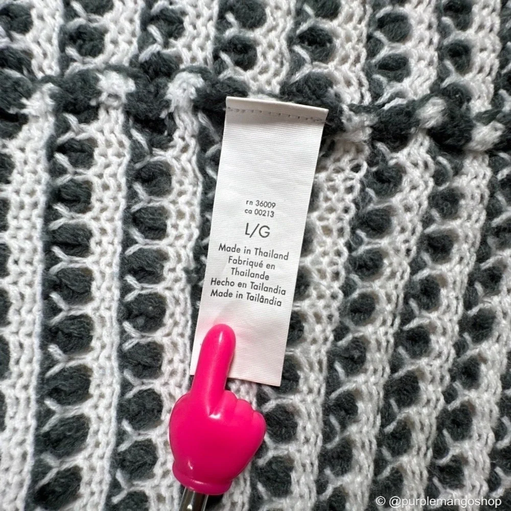 CALVIN KLEIN JEANS Open Knit Shawl Collar Cardigan | Gray & White | W |‎ LARGE