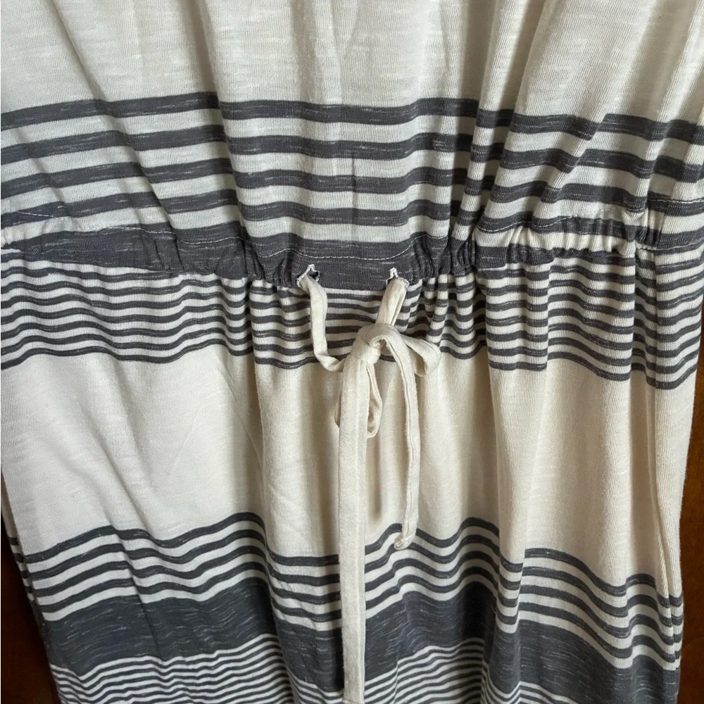 GAP Gray and Cream Striped Long Sleeve Dress