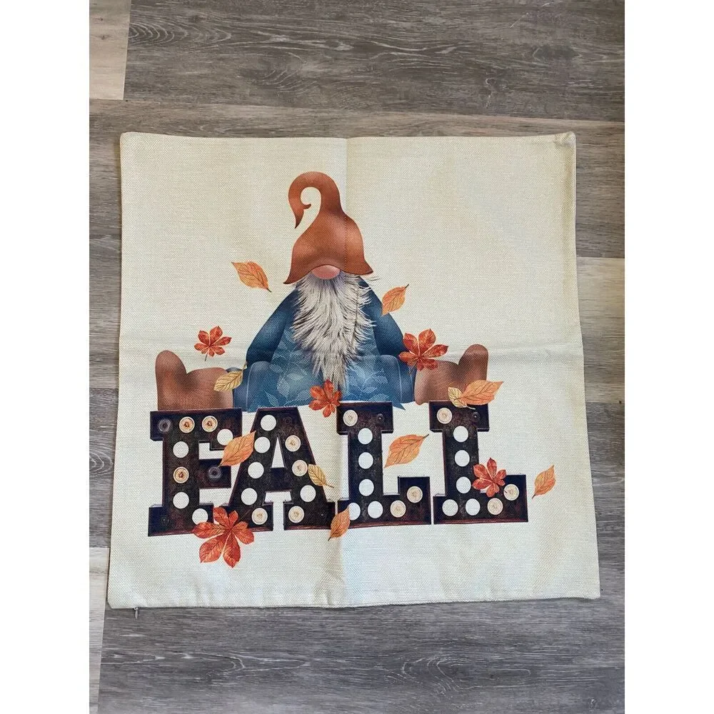 Fall Decor Pillow COVER 22”x22”, Decorative Thanksgiving Home Gnome NEW