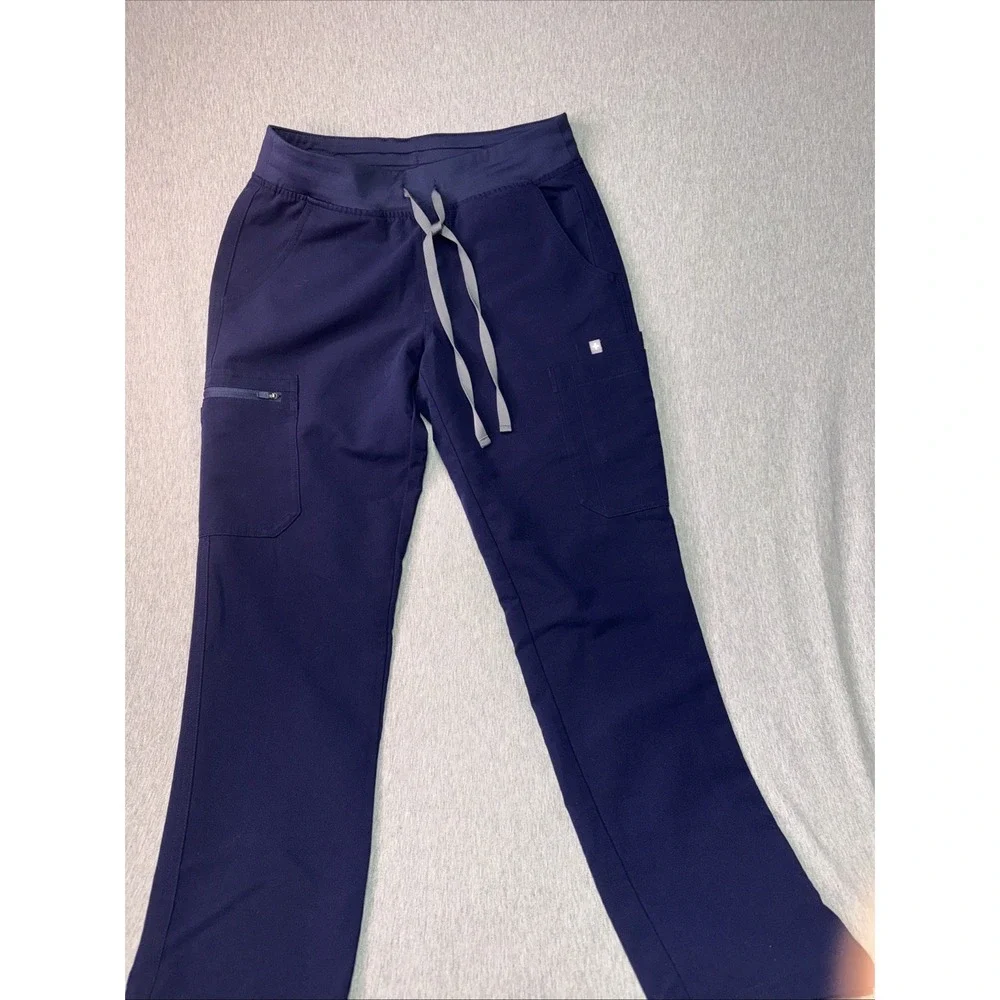 FIGS Technical Collection Scrub Pants Small Navy Blue Drawstring Cargo Medical S
