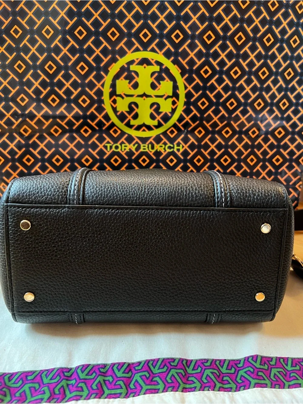 Tory Burch Black Pebbled Leather Satchel Crossbody & Continental Wallet Set