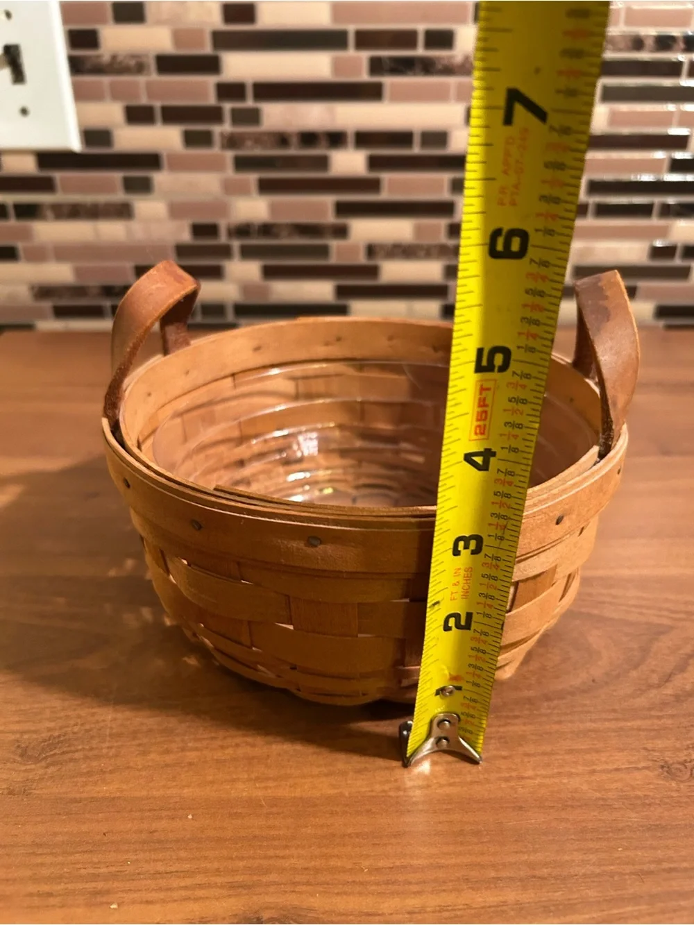 Vintage Round Longaberger Rustic Brown Woven Wood Basket with Handles