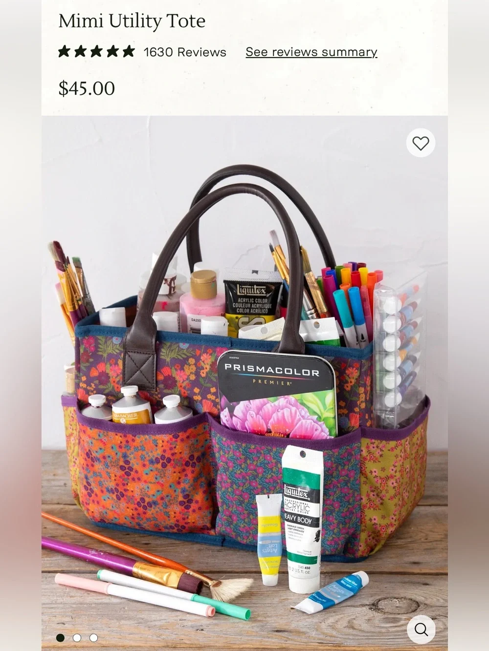 NATURAL LIFE Mimi Tote Floral Utility Tote Organizer Caddy - Teal Trim