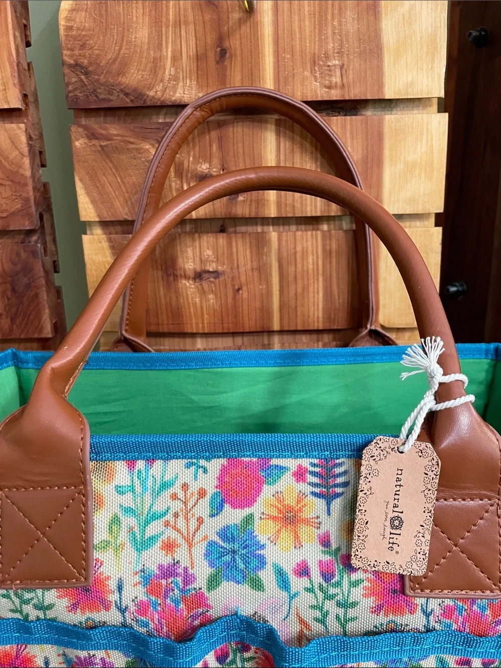 NATURAL LIFE Mimi Tote Floral Utility Tote Organizer Caddy - Teal Trim