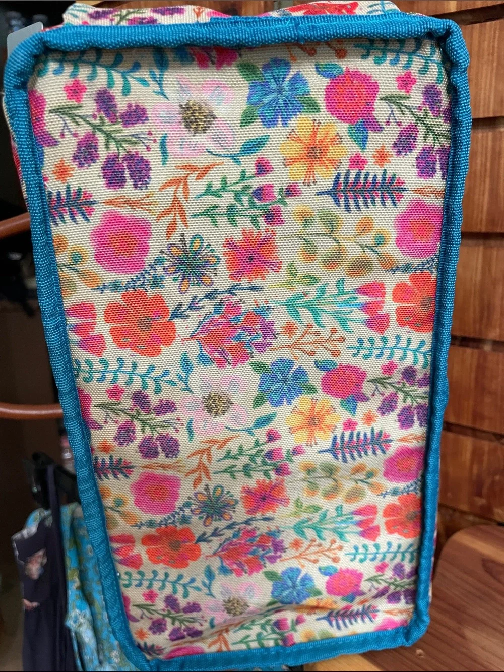 NATURAL LIFE Mimi Tote Floral Utility Tote Organizer Caddy - Teal Trim