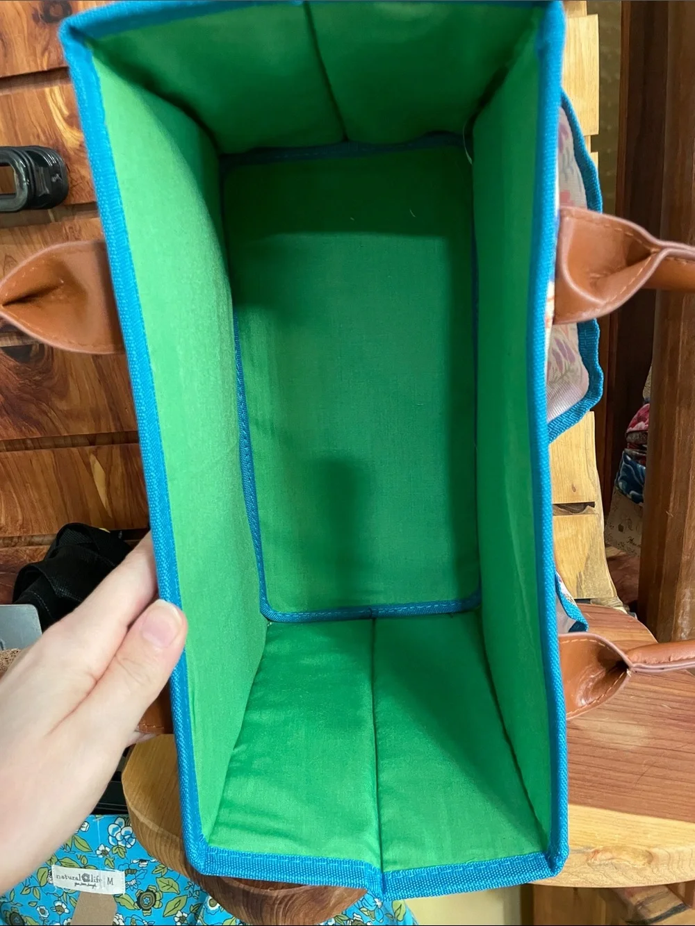 NATURAL LIFE Mimi Tote Floral Utility Tote Organizer Caddy - Teal Trim