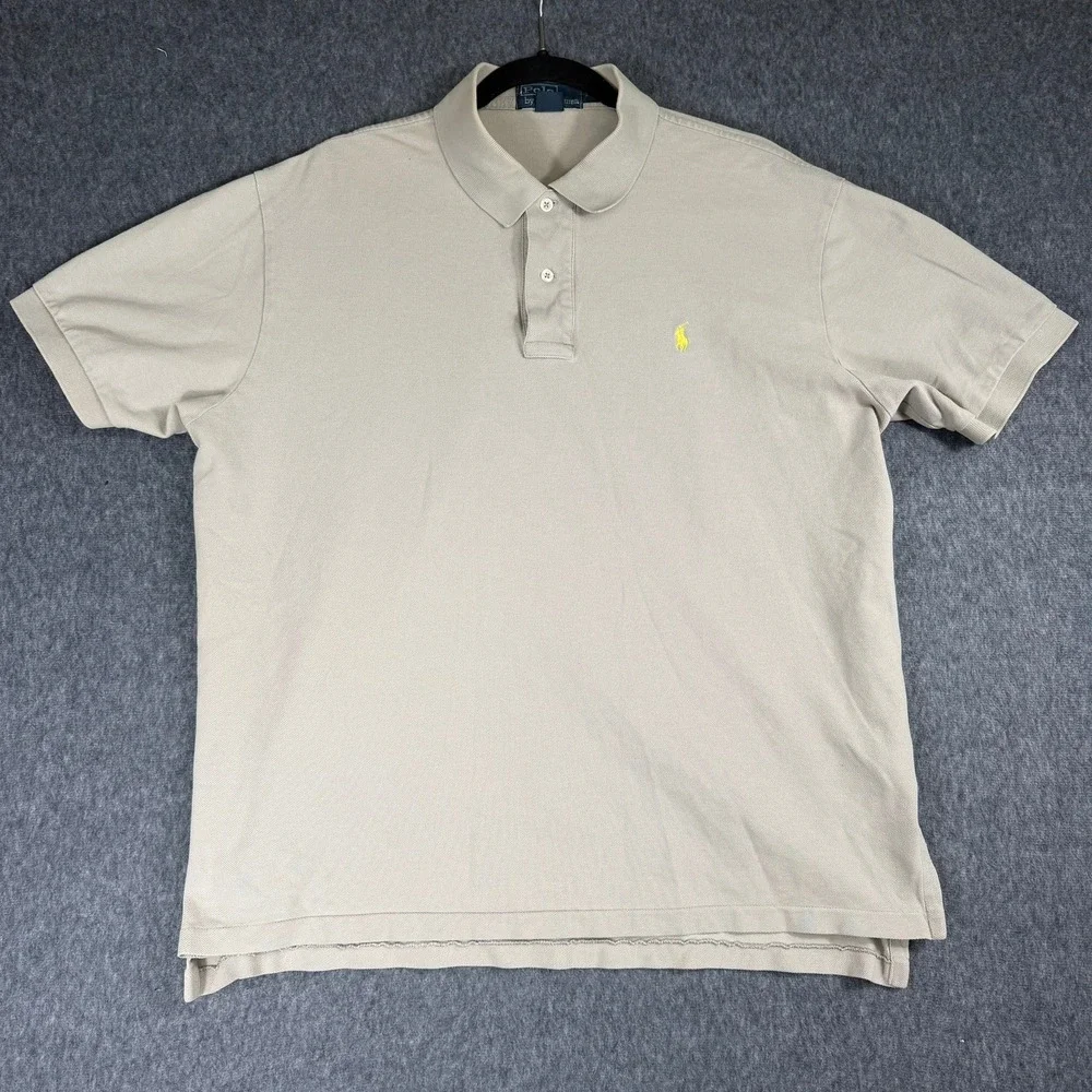 Polo Ralph Lauren Polo Shirt Mens XL Grey Tan Beige Short Sleeve Pique Cotton