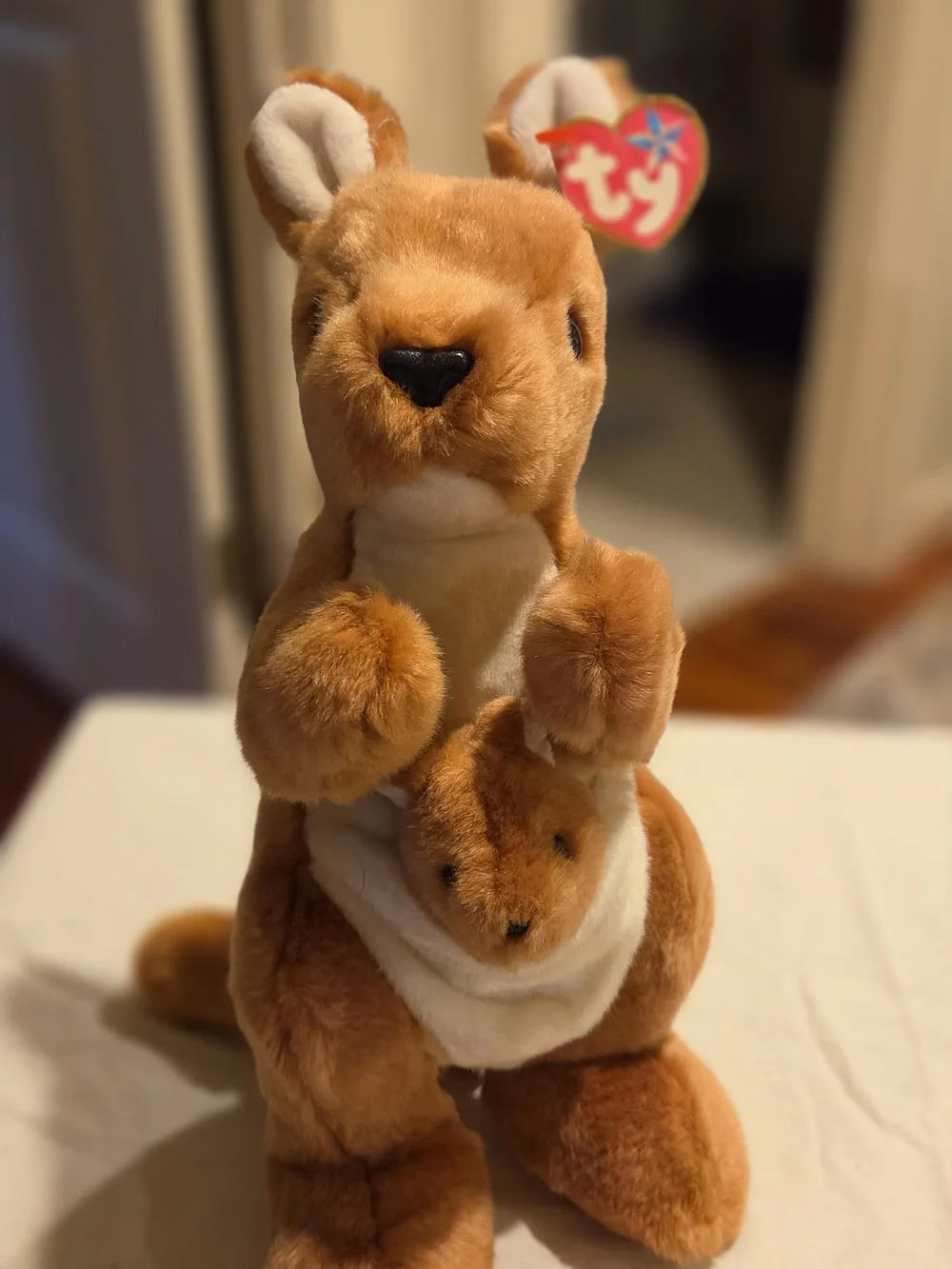 Ty Beanie Buddy Brown and Cream Kangaroo Plush with Joey