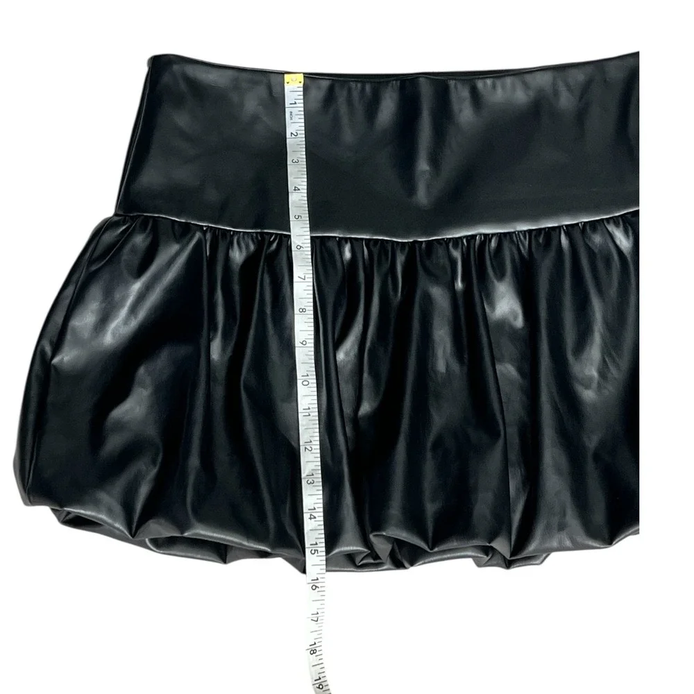LELIS Faux Leather Bubble Mini Skirt‎ Black High Waist Clubwear Y2K Size L