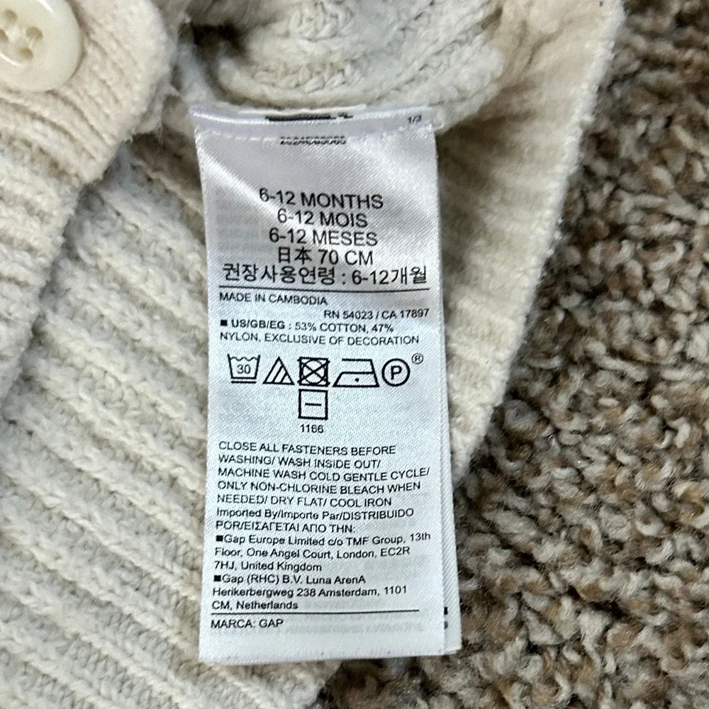 Baby‎ Gap I Brannan Bear Ribbed Knit Cardigan Sweater I Cream I Size 6-12 Months