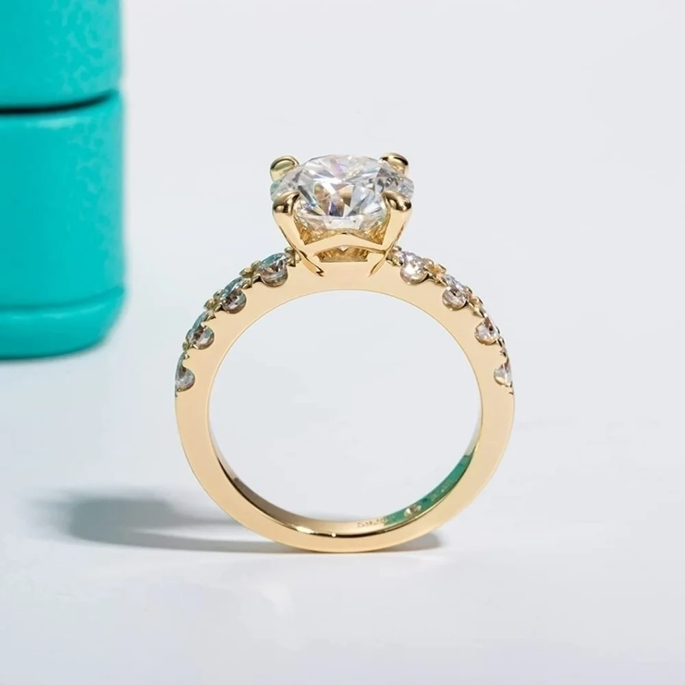 Certified 14k Yellow Gold 4.3cttw Diamond Ring Engagement Moissanite 925 Wedding