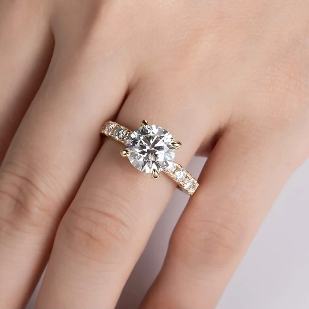 Certified 14k Yellow Gold 4.3cttw Diamond Ring Engagement Moissanite 925 Wedding