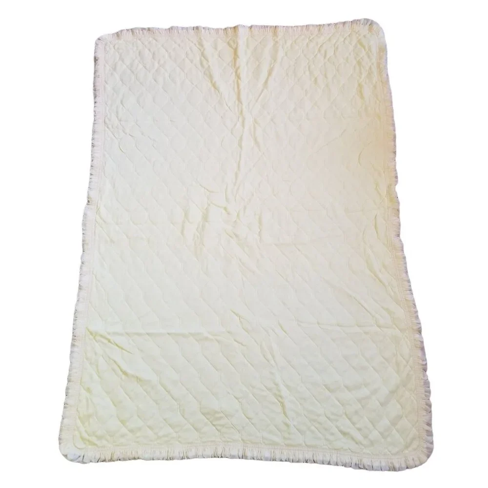 Yellow Quilted Floral Baby Blanket Satin Trim Gift Vintage Bedding Gift Ditzy Pr