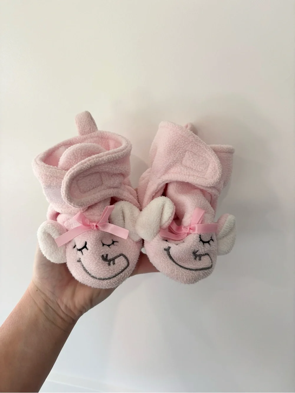 Pink Fleece Elephant Infant Slippers 3-6 months