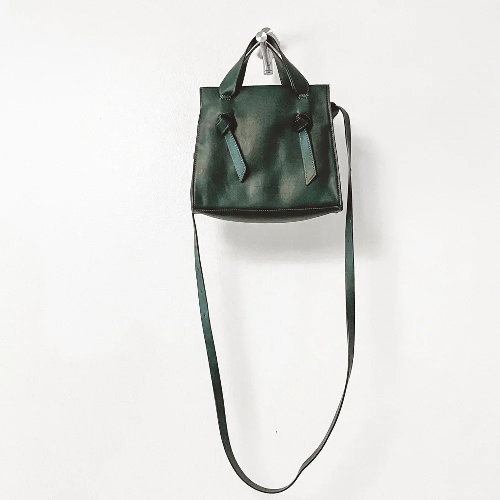 French Connection Preppy Casual  Chic Aria Knot Detail Tote Hand Bag‎ Green