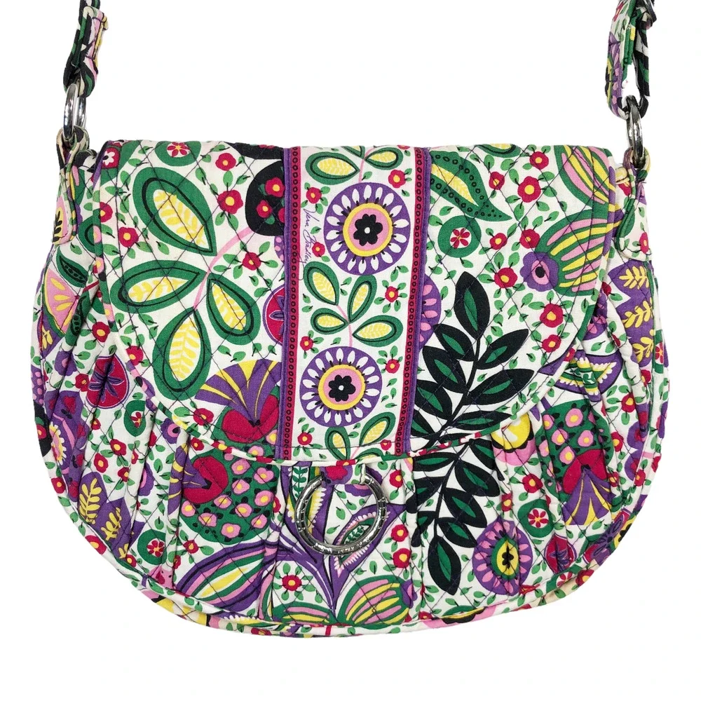 Vera‎ Bradley Viva la Vera Bag Crossbody Strap Purple Green Floral Flap Bag