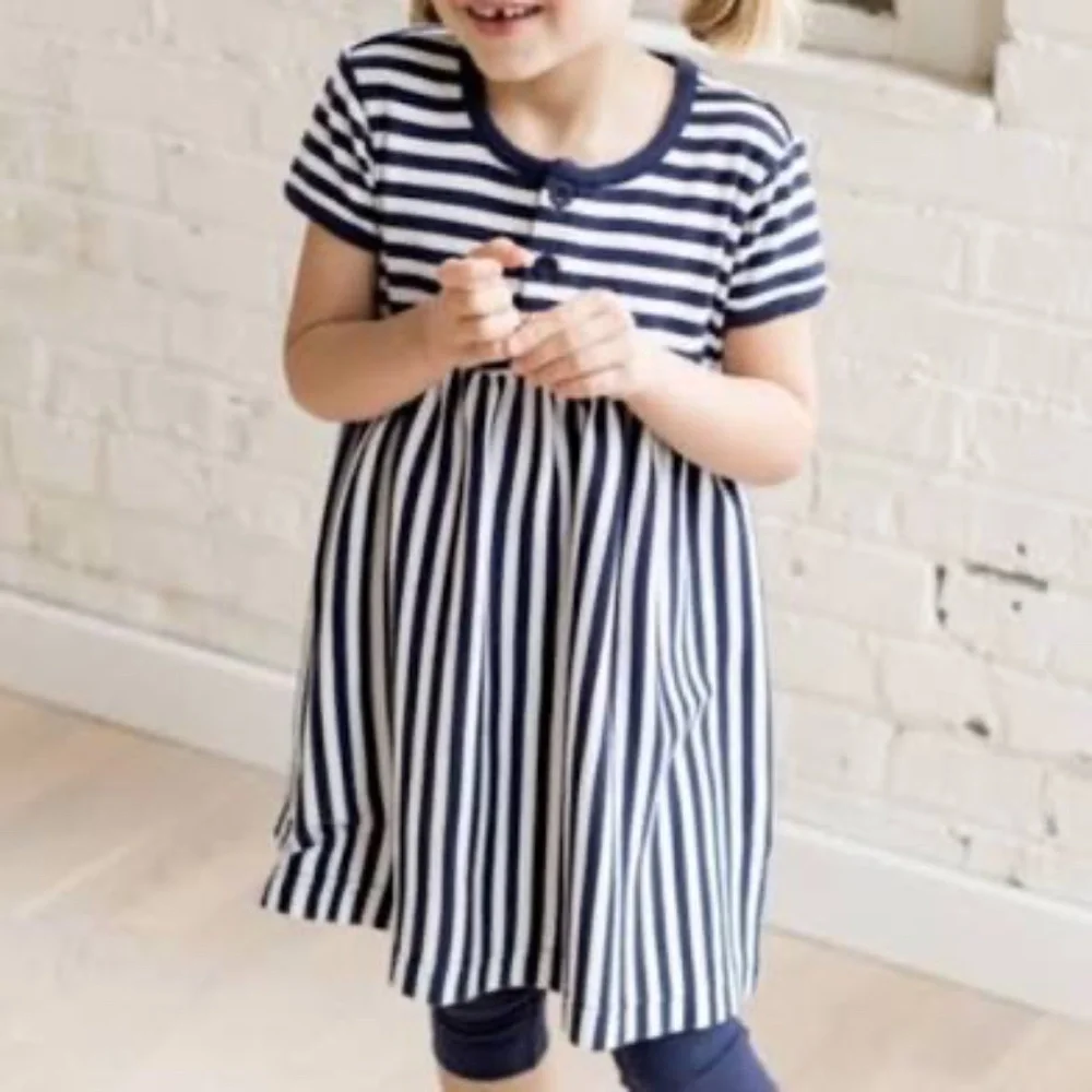 Hanna Andersson Navy/White Striped‎ Play Dress Sz 5