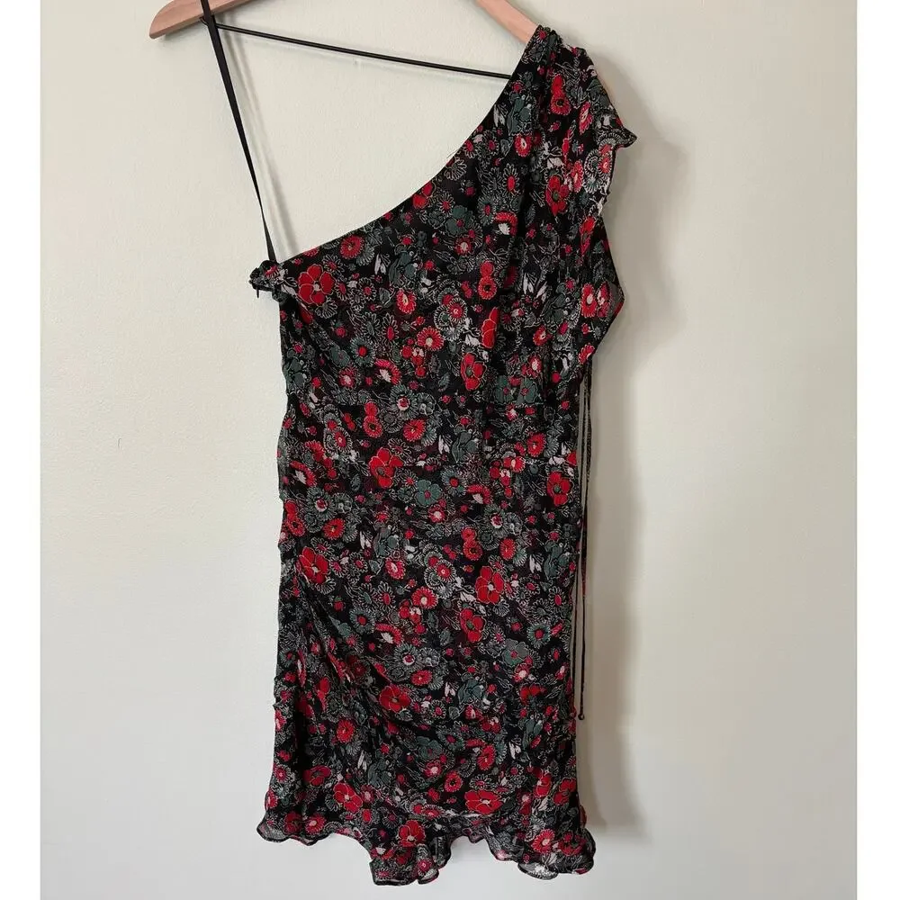 Veronica Beard Silk Ballard Ruched Floral One Shoulder Mini Dress 4