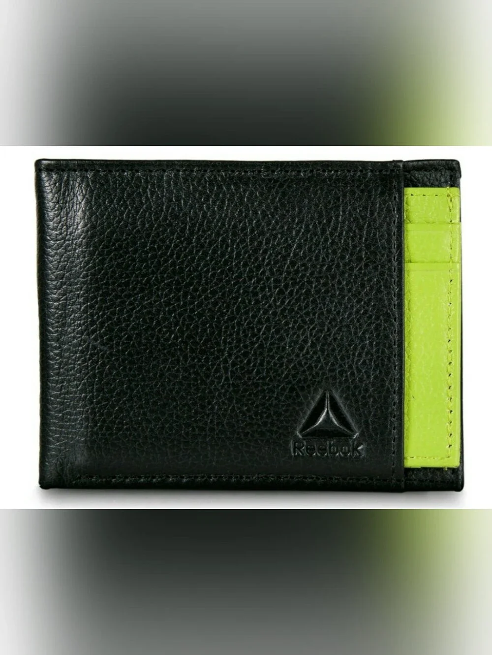 New In Package Black Leather Bifold Wallet With Green Card Holder Insert