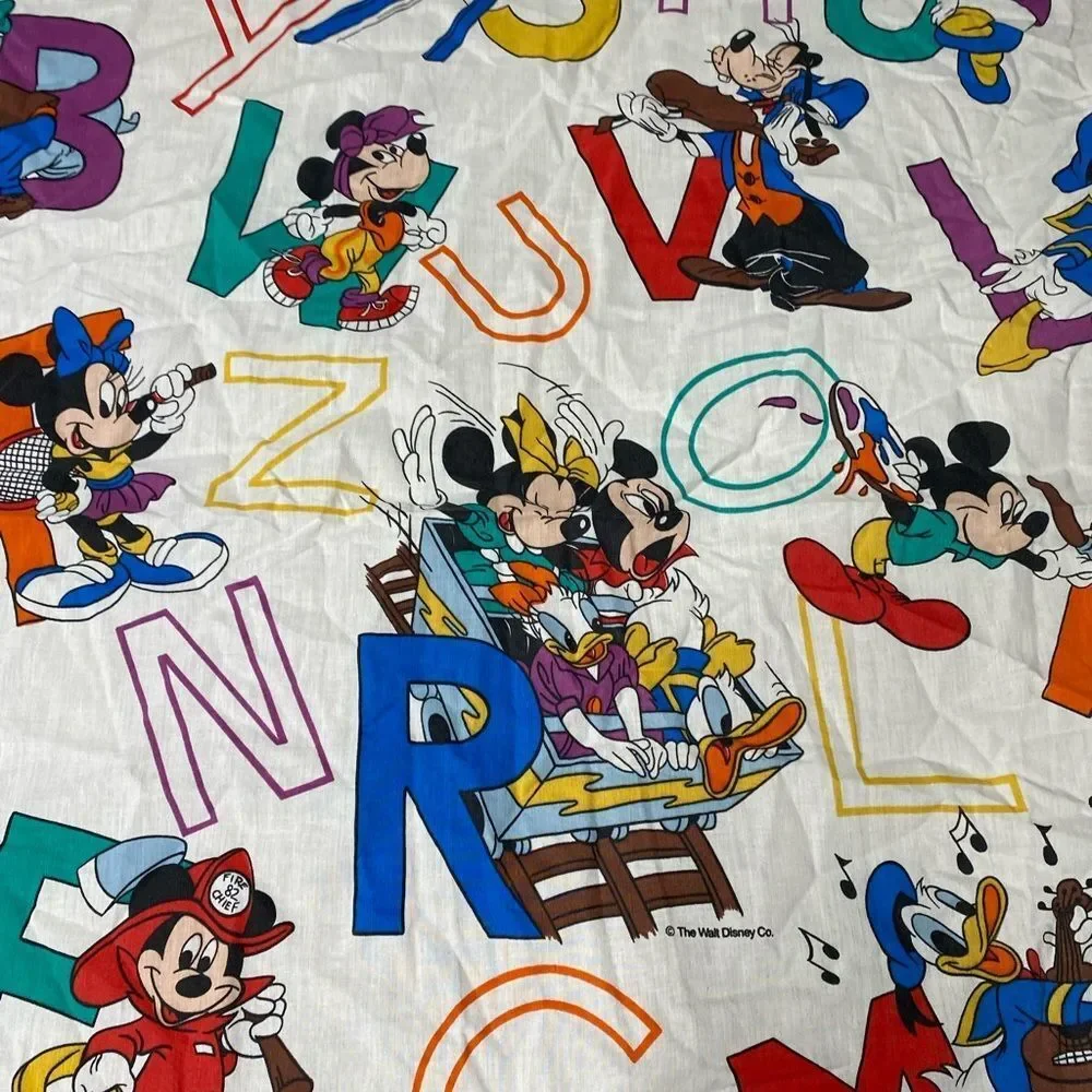 Vintage 90s 1990s Disney Mickey Mouse full fitted sheet retro ABC’s