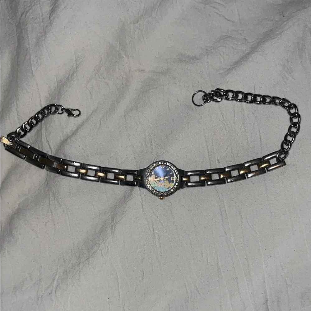 Tinkerbell Two-Tone Silver and Gold Women’s Watch Necklace