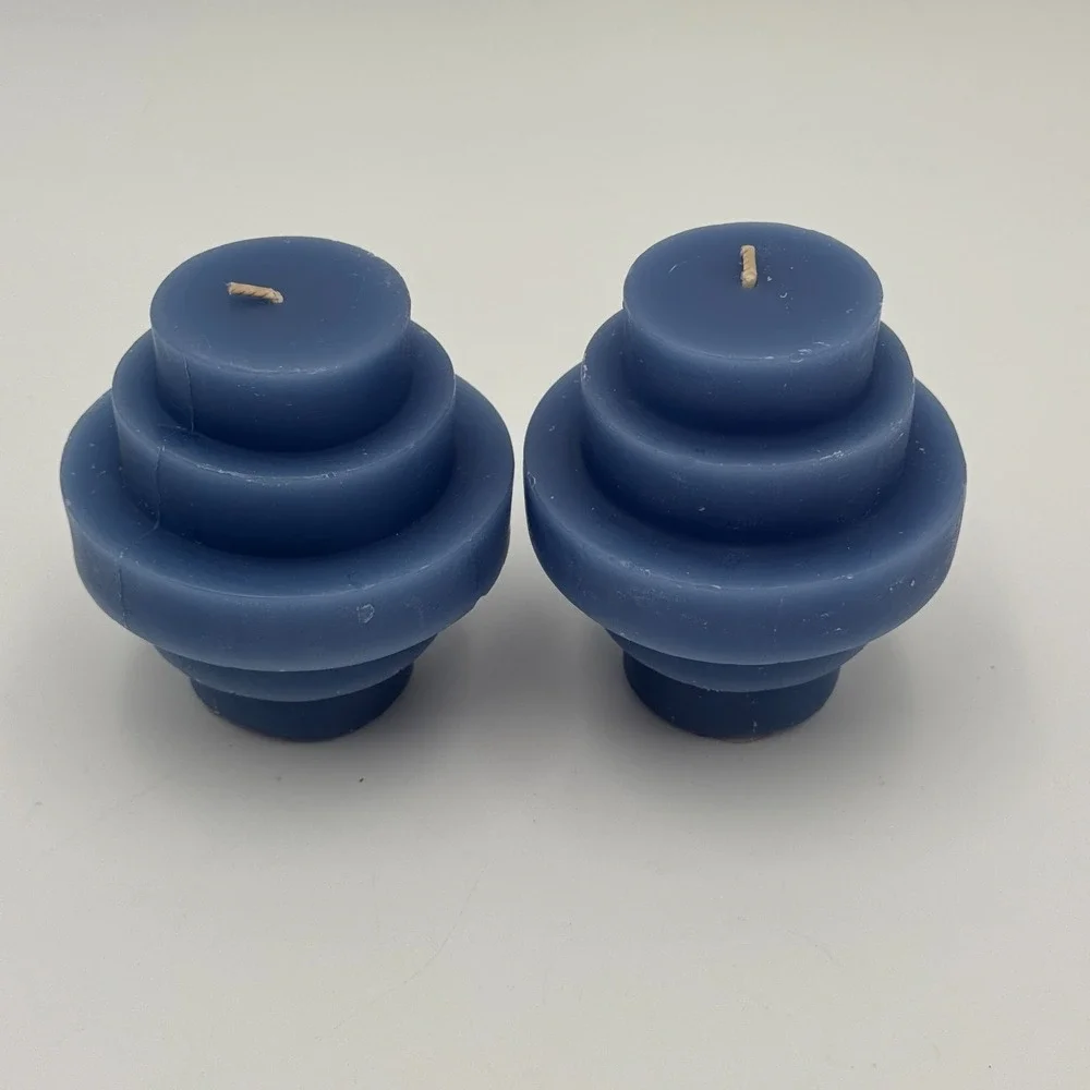 Room Essentials Blue‎ Stacked Disc Candle Set of 2 New