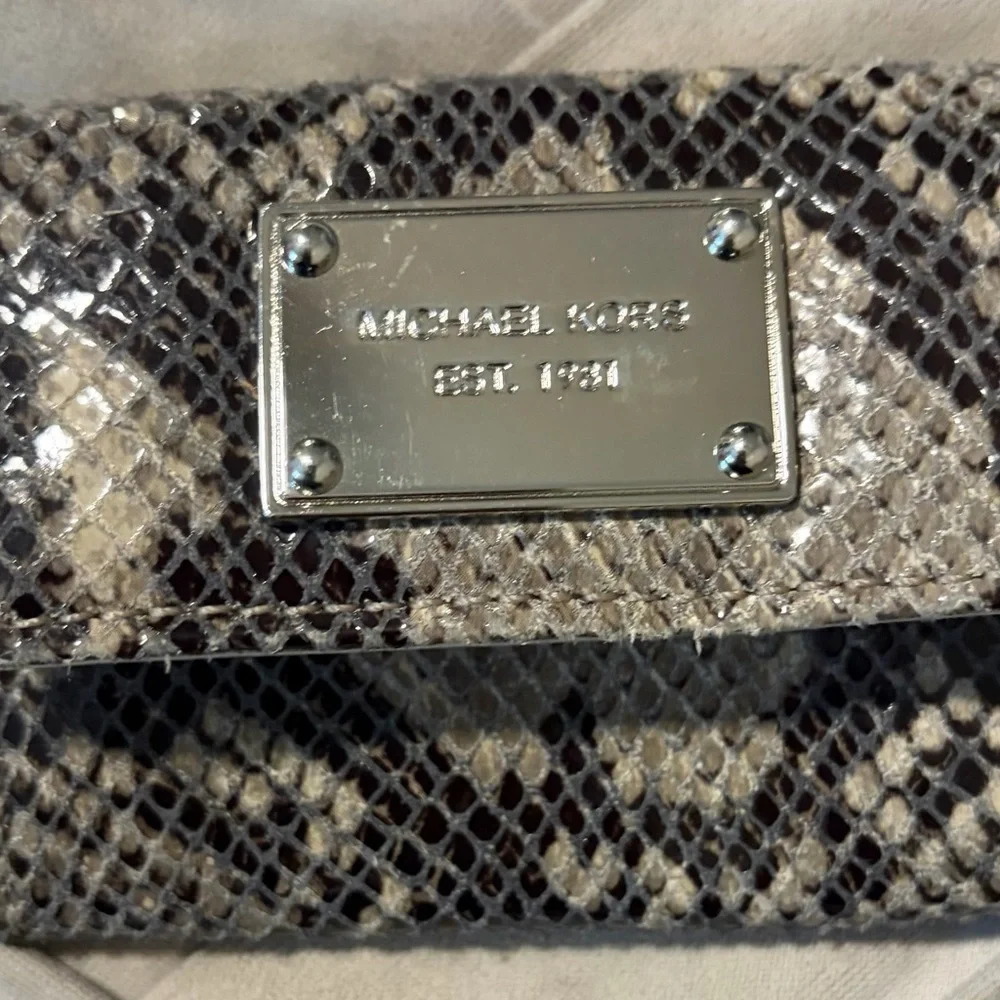 Michael Kors Snake-Print Wallet in Gray, Black and Cream