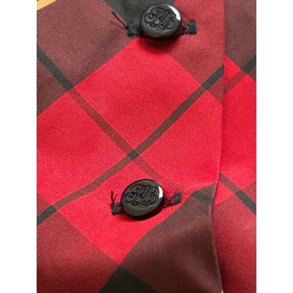Ralph Lauren Girls Red Black Plaid Party Dress Size 6 Puff Sleeve Bow