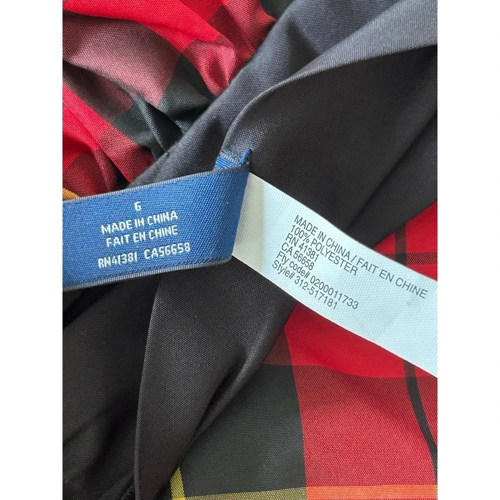 Ralph Lauren Girls Red Black Plaid Party Dress Size 6 Puff Sleeve Bow