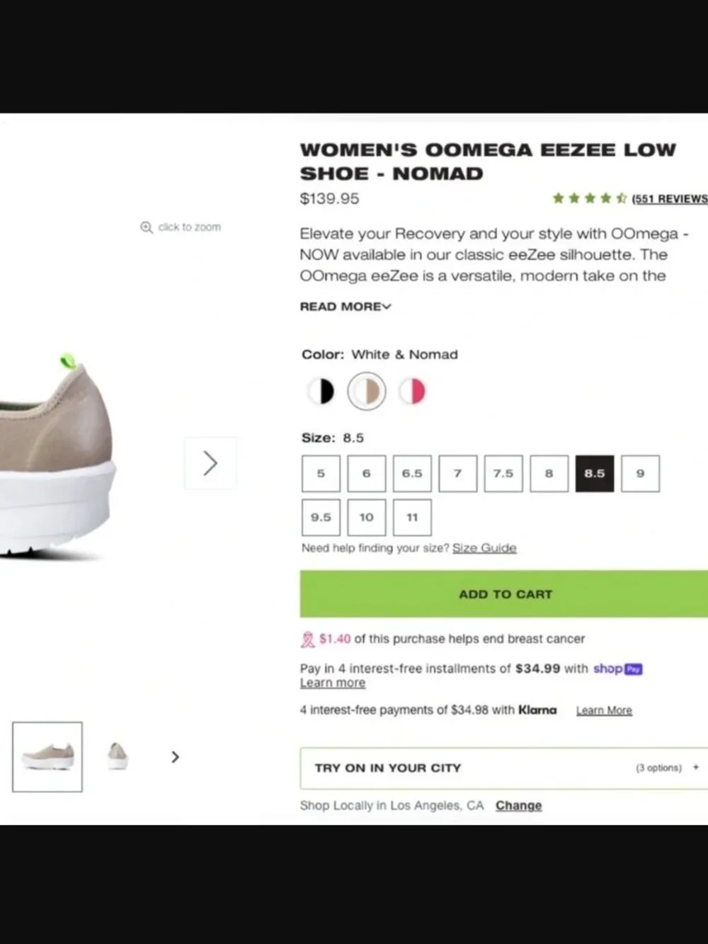 (New) OOFOS – OOmega eeZee Low Recovery Shoes (Nomad/White) – Women's 8