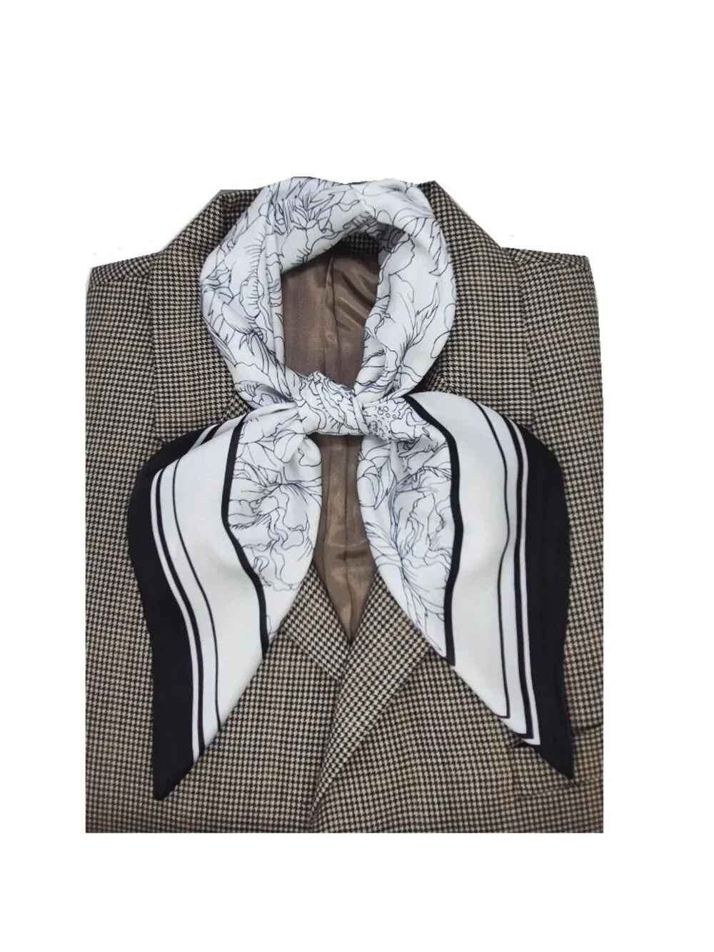 ✨Luxury Silky Feel Square Scarf Black & White Lily Floral Pattern Head Neck Wrap